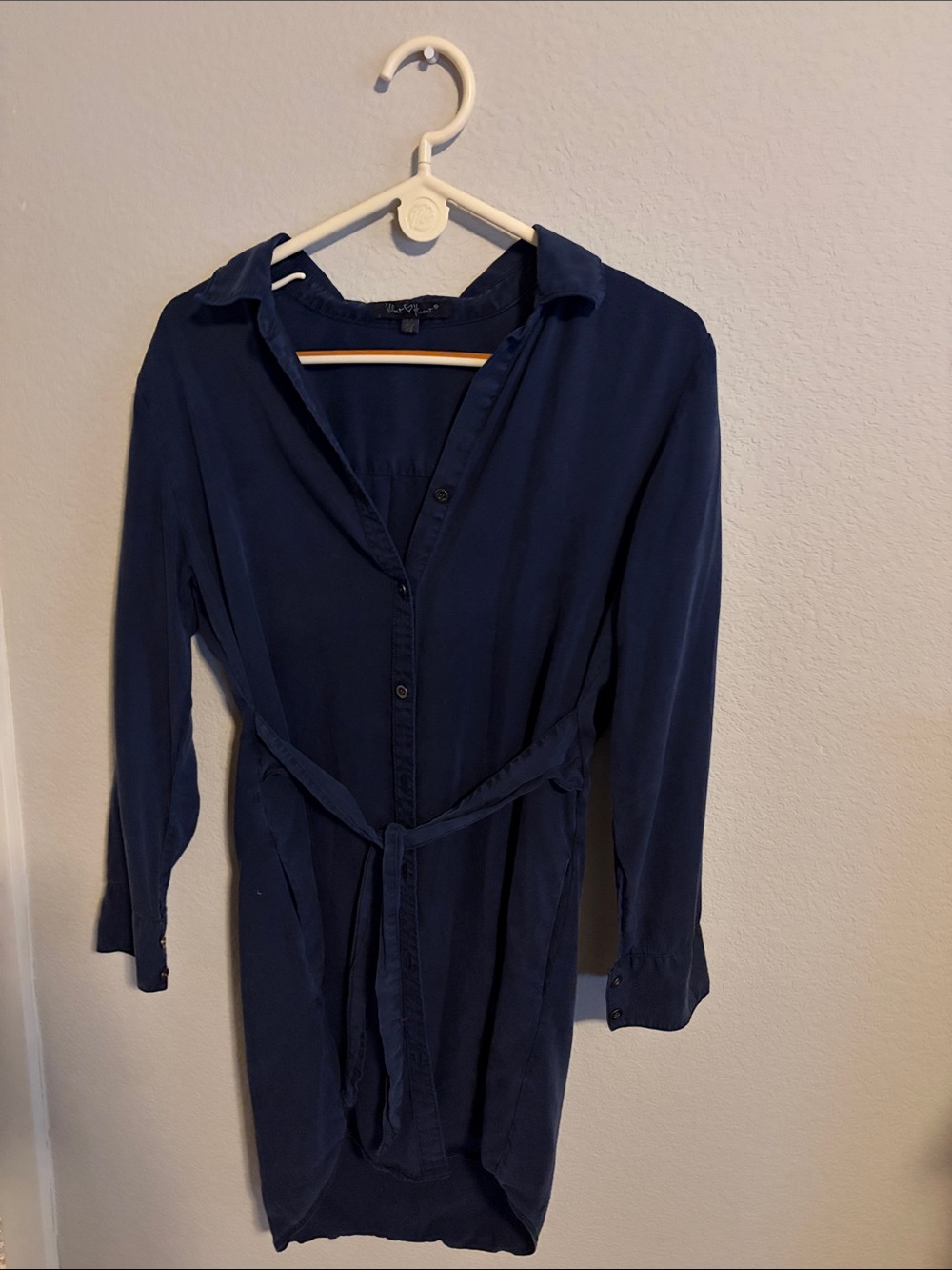 Velvet Heart Navy Long-Sleeve Shirt Dress with Tie Waist